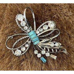 Vintage Brooch C&A Solid Sterling Silver Pin - Blue & White Stones by Carl Art
